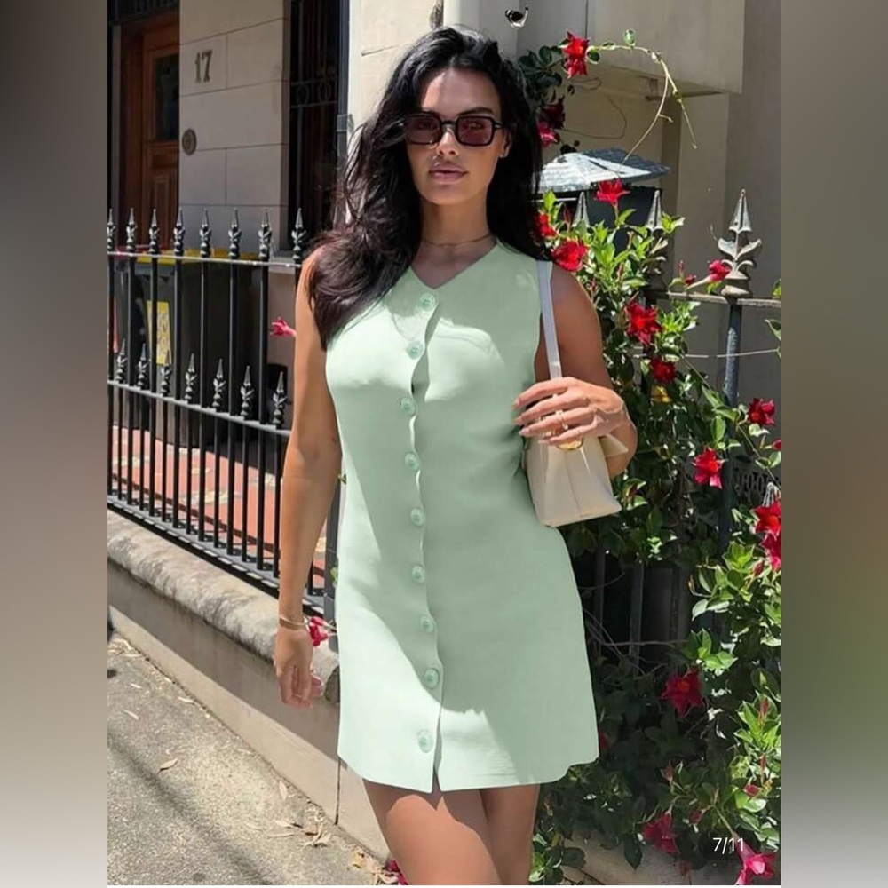 SHEIN Mint Button-Front Mini Dress